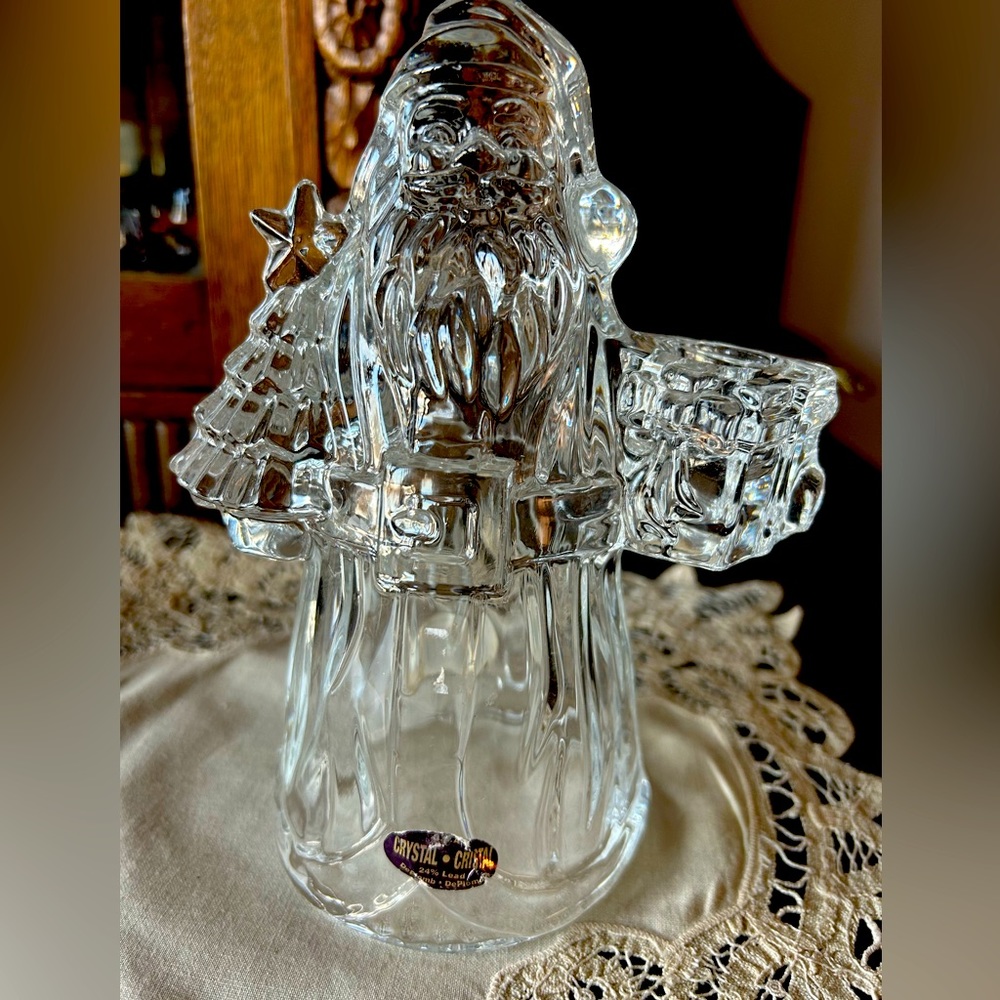 USA Crystal Lead Santa Candle Holder